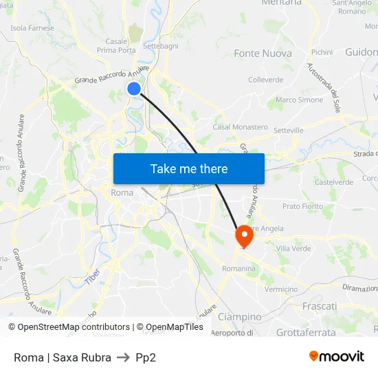 Rome Saxa Rubra to PP2 map