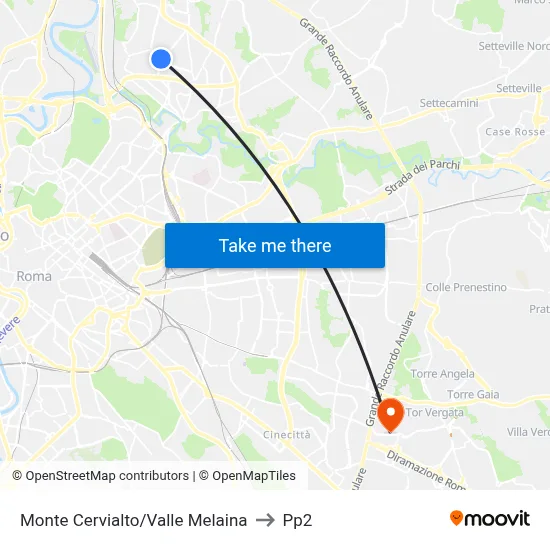Monte Cervialto/Valle Melaina to PP2 map