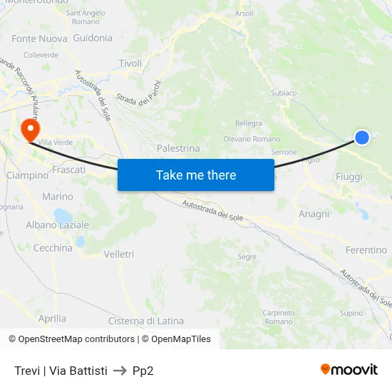 Trevi via Battisti to PP2 map