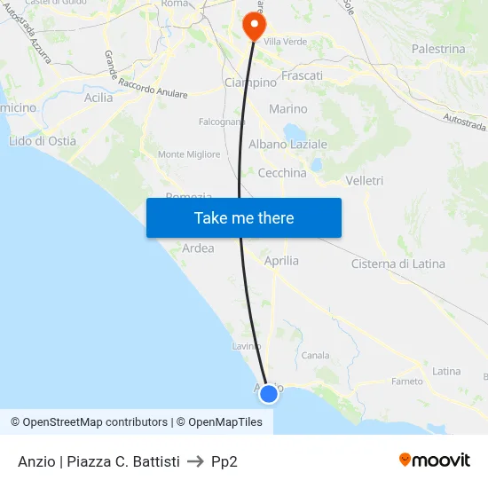 Anzio Piazza C. Battisti to PP2 map