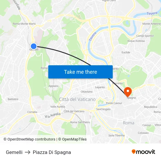Gemelli to Spanish Square map