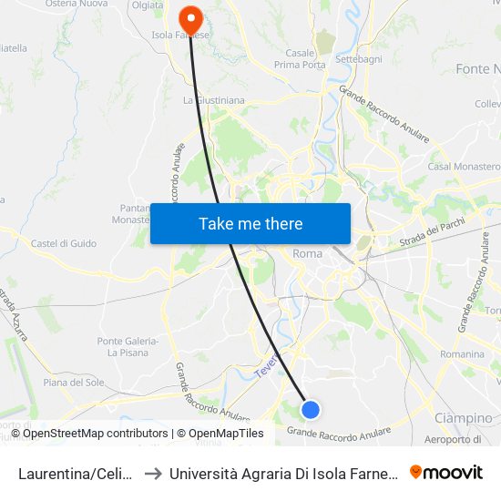 Laurentina/Celine to Università Agraria Di Isola Farnese map