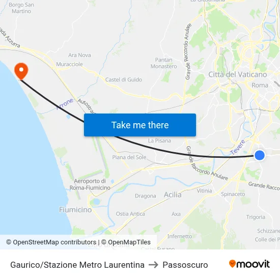 Gaurico/Laurentina Metro Station to Passoscuro map