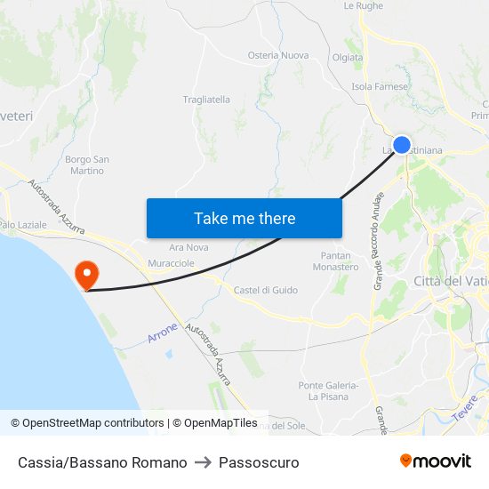 Cassia/Bassano Romano to Passoscuro map