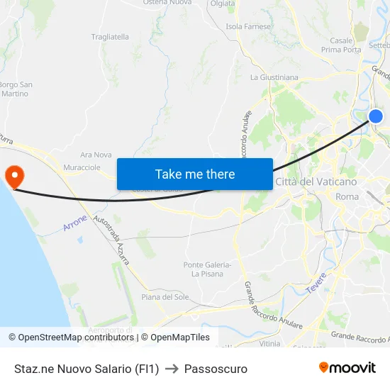 Staz.ne Nuovo Salario (Fl1) to Passoscuro map