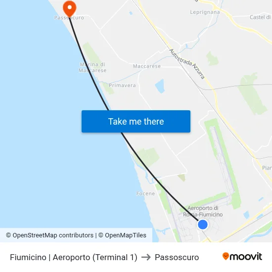 Fiumicino | Airport (Terminal 1) to Passoscuro map