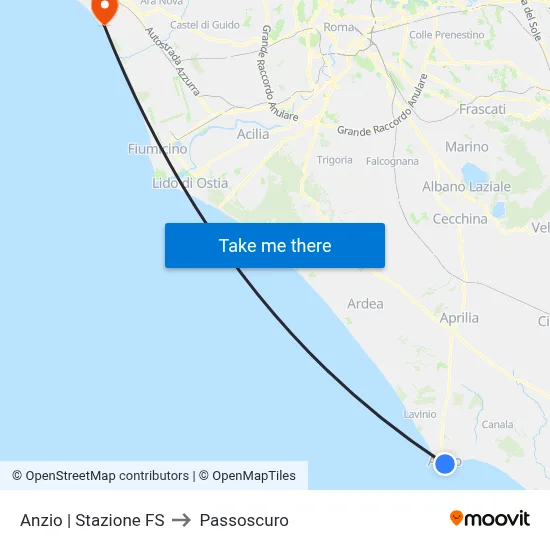 Anzio | Railway Station to Passoscuro map