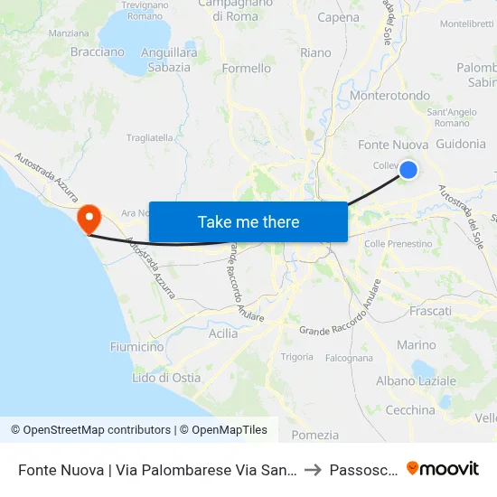 Via Palombarese - Via Santa Lucia, Fonte Nuova to Passoscuro map