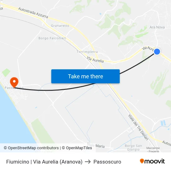 Fiumicino | Aurelia Street (Aranova) to Passoscuro map