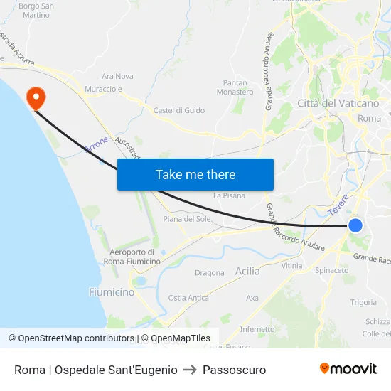 Roma | Ospedale Sant'Eugenio to Passoscuro map