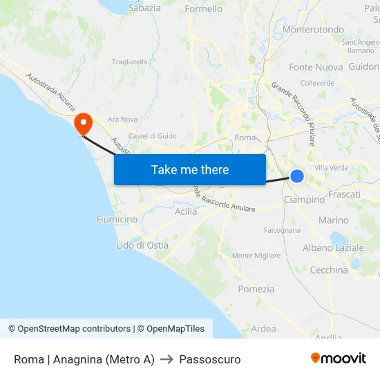 Rome | Anagnina (Metro A) to Passoscuro map