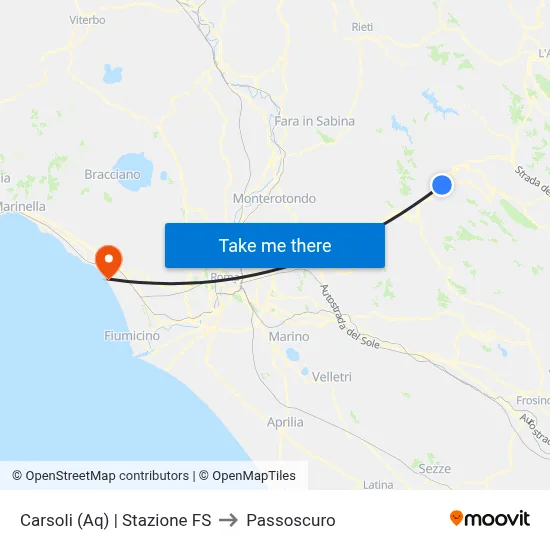 Carsoli | Railway Station to Passoscuro map
