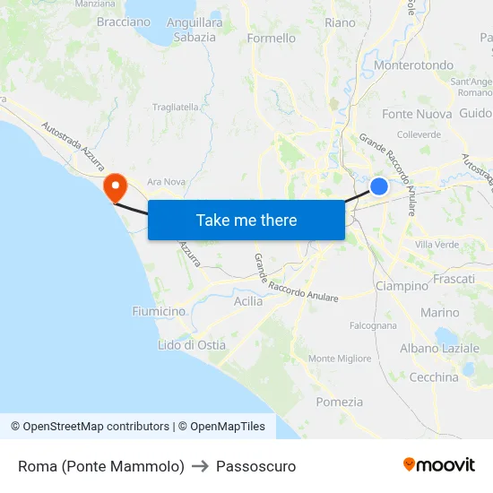 Rome (Ponte Mammolo) to Passoscuro map
