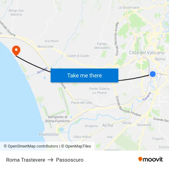 Roma Trastevere to Passoscuro map