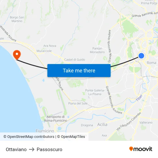 Ottaviano to Passoscuro map