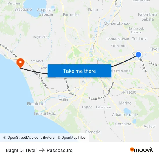 Bagni Di Tivoli to Passoscuro map
