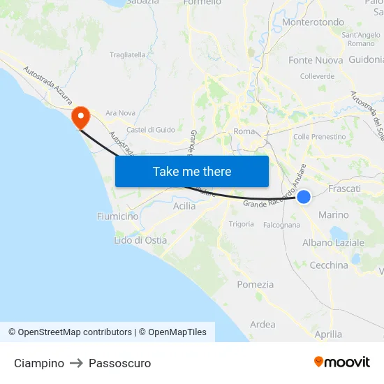 Ciampino to Passoscuro map
