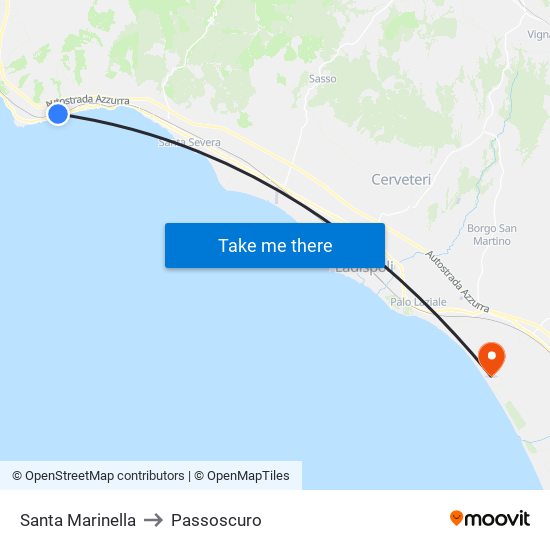 Santa Marinella to Passoscuro map