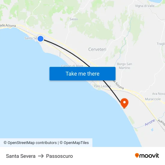 Santa Severa to Passoscuro map