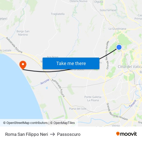 Roma San Filippo Neri to Passoscuro map