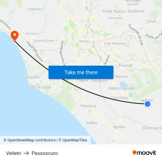 Velletri to Passoscuro map