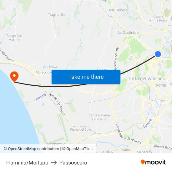 Flaminia/Morlupo to Passoscuro map