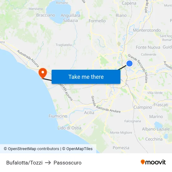 Bufalotta/Tozzi to Passoscuro map