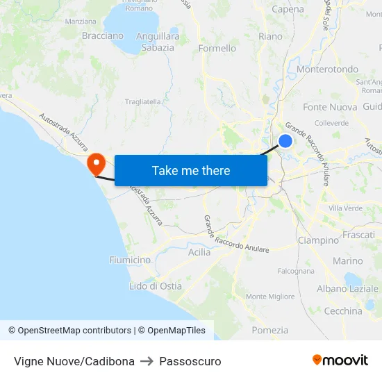 Vigne Nuove/Cadibona to Passoscuro map
