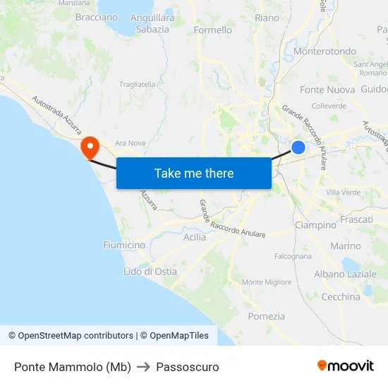 Ponte Mammolo (Metro B) to Passoscuro map