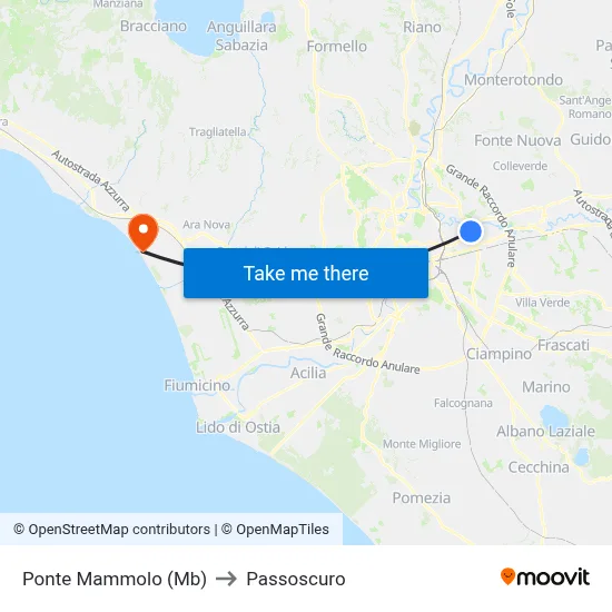 Ponte Mammolo (Metro B) to Passoscuro map
