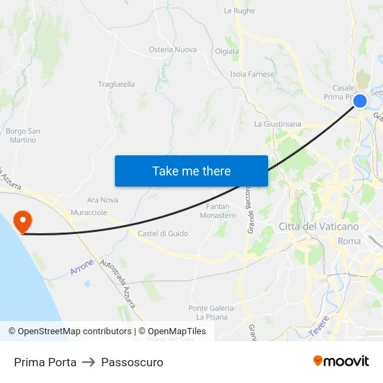 Prima Porta to Passoscuro map
