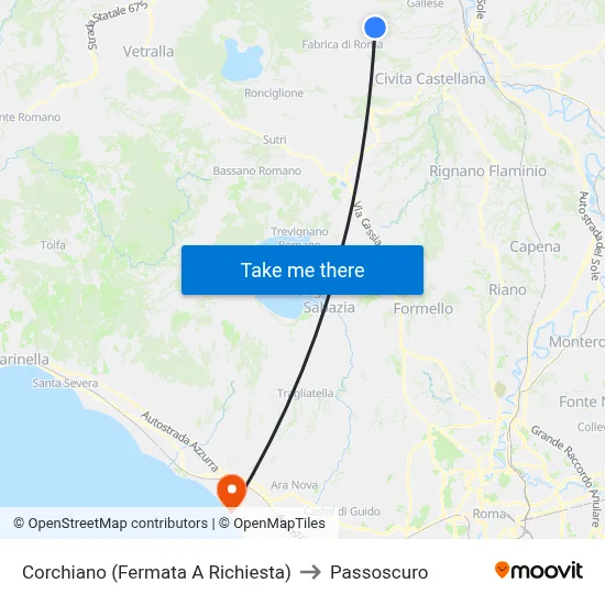 Corchiano (Request Stop) to Passoscuro map