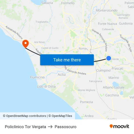 Tor Vergata Hospital to Passoscuro map