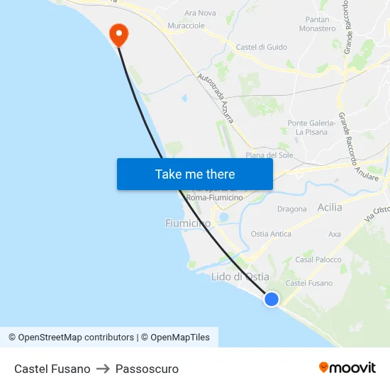 Castel Fusano to Passoscuro map