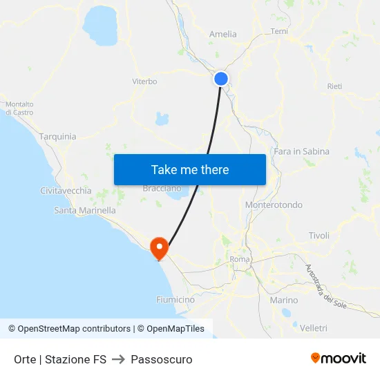 Orte Railway Station to Passoscuro map
