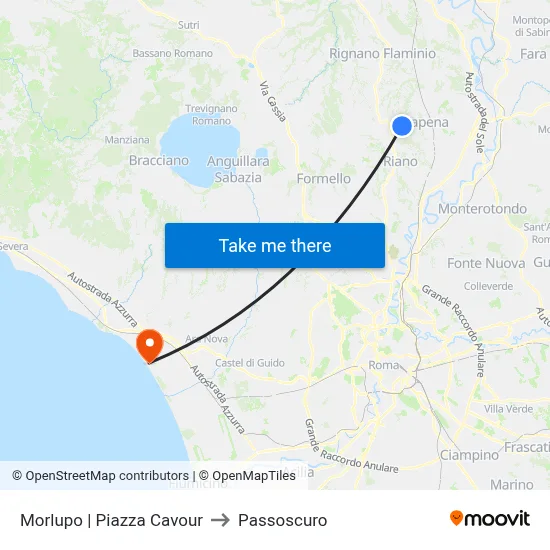 Morlupo | Piazza Cavour to Passoscuro map