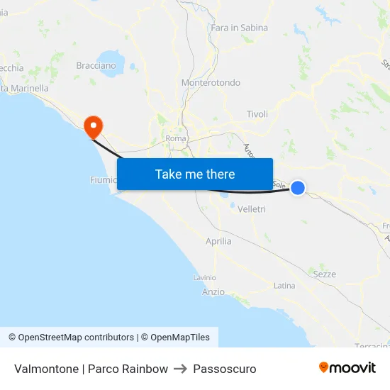 Valmontone Rainbow Park to Passoscuro map