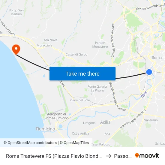 Roma Trastevere Station (Flavio Biondo Square - Station Entrance) to Passoscuro map