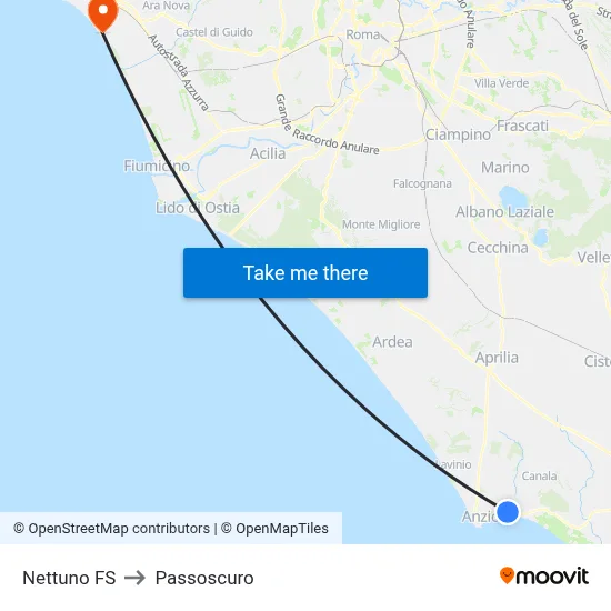 Nettuno Train Station to Passoscuro map