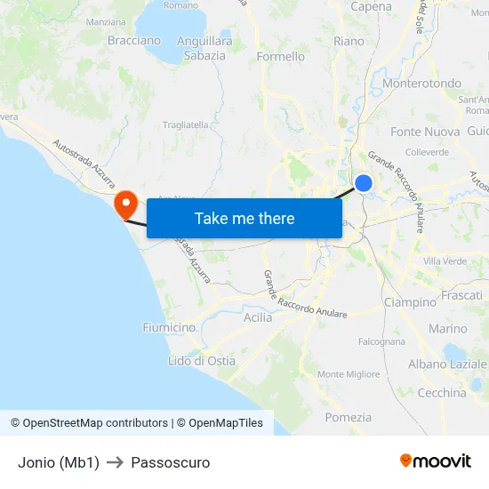 Jonio (Metro Line 1) to Passoscuro map
