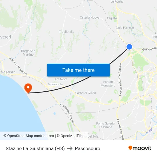 La Giustiniana Station (FL3) to Passoscuro map