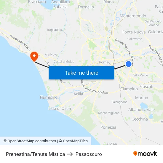 Prenestina/Tenuta Mistica to Passoscuro map
