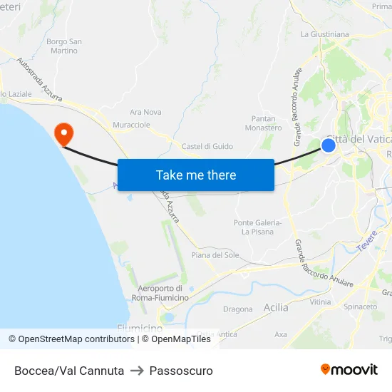 Boccea/Val Cannuta to Passoscuro map
