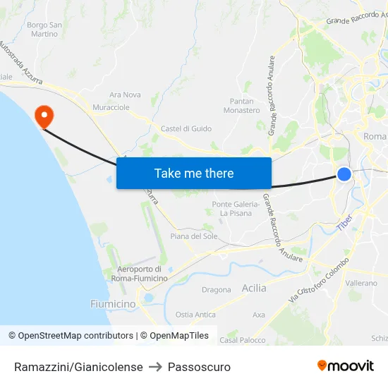 Ramazzini/Gianicolense to Passoscuro map