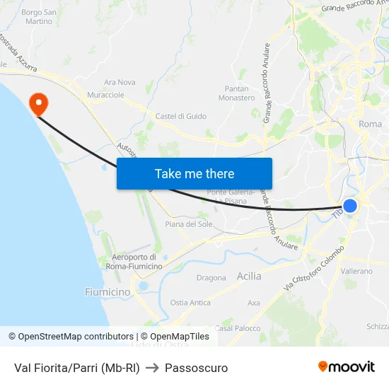 Val Fiorita/Parri (Metro-Rail) to Passoscuro map