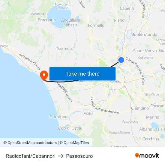 Radicofani/Capannori to Passoscuro map