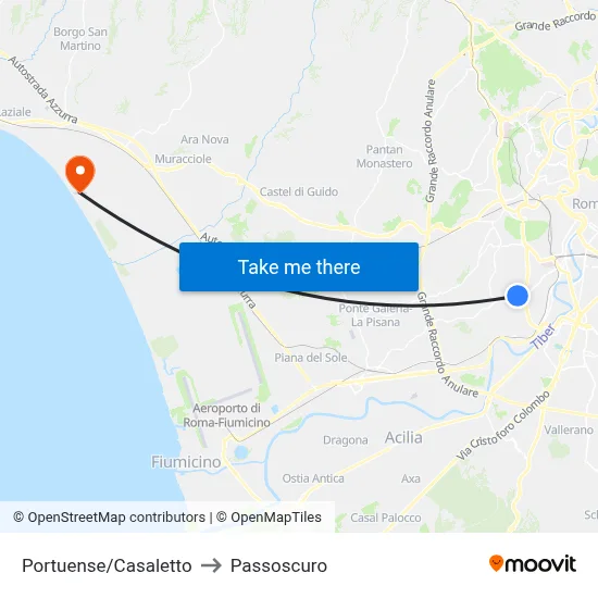 Portuense/Casaletto to Passoscuro map