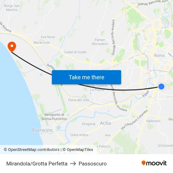 Mirandola/Grotta Perfetta to Passoscuro map