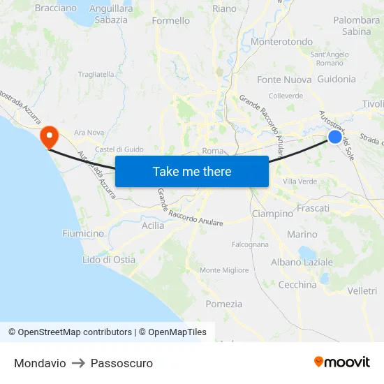 Mondavio to Passoscuro map