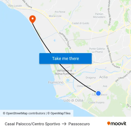 Casal Palocco/Sports Center to Passoscuro map